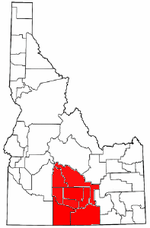 Map of Idaho highlighting counties in the Magic Valley region.