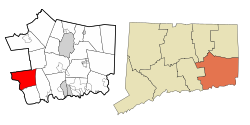 Lyme's location within New London County and Connecticut