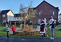 Santa conducts an outdoor visit to a housing estate in Maynooth, December 2020.