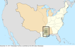 Map of the change to the United States in central North America on December 10, 1817