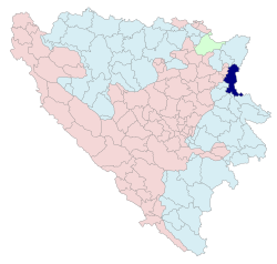 Location of Zvornik within Bosnia and Hercegovina