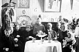 Anders Truedsson Selander & family in Söderhamn c 1916, seated for a fika (coffee drinking)