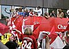 Arsenal's players and fans celebrate their 2004 title win