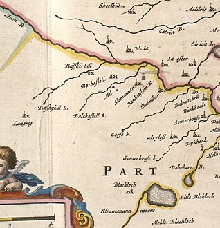Blaeu's map from 1654[13] based on Pont's original c.1596[14] "The East Central Lowlands (Stirling, Falkirk & Kilsyth) - Pont 32" map depicting Langrig west of Slamannenn