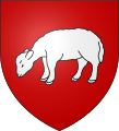 Arms of Ladevèze-Rivière: gules a sheep pascuant