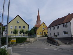 Center of Burk with the municipal office and the Church of Saints Blaise, Nicholas and Michael