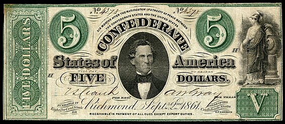 Memminger on the 1862 CS$5 banknote