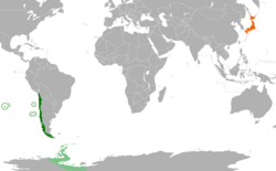 Map indicating locations of Chile and Japan