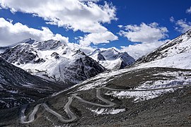 Winding road below Shingo La in Himachal Pradesh, India