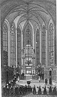Chor der alten Kreuzkirche vor 1760 mit Spendung des Abendmahls