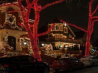 The Dyker Heights neighborhood (nicknamed "Dyker Lights" for its holiday lights displays) of Brooklyn, New York
