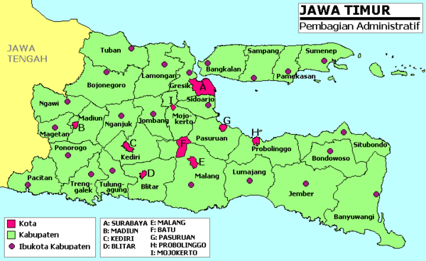 Regencies and cities in East Java