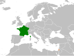 Map indicating locations of France and Palestine