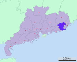Location of Jieyang in Guangdong
