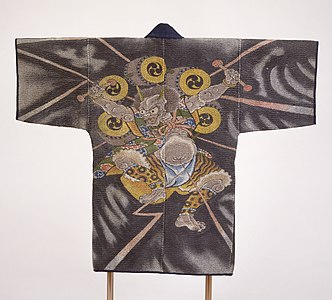 Japanese fireman's coat depicting Raijin on the back. 19th century.