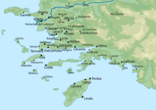 Map of ancient cities of Caria
