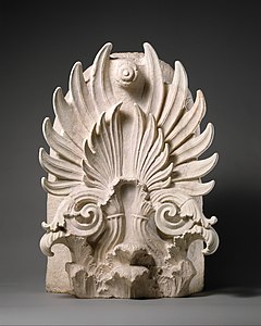 Ancient Greek pair of volutes on an akroterion, 350–325 BC, marble, Metropolitan Museum of Art