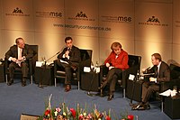 Prime Minister Donald Tusk with German Chancellor Angela Merkel and French President Nicolas Sarkozy at the 2009 Munich Security Conference