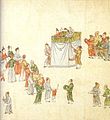 Puppeteers draw a crowd, Yuan Dynasty, 14th century AD.