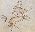 England, c. 1320. Centaur with citole, from the Queen Mary Psalter, shows a free neck (the hand could slide up and down the neck). It didn't have a thumbhole.