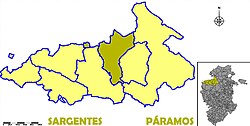 Municipal location of Sargentes de la Lora in the Páramos comarca