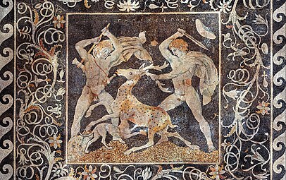 Ancient Greek rinceau on a mosaic of a stag hunt, Pella, Greece, unknown architect or craftsman, 4th century BC