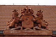 The version of the coat of arms with the lions on its sides, at the Red City Hall, Szczecin.
