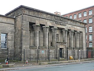Temple Works flax mill offices, Holbeck, Leeds, designed by Joseph Bonomi in Egyptian Revival style, 1836–1840[28]
