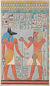 The king with Anubis, from the tomb of Horemheb; 1323-1295 BC; tempera on paper; Metropolitan Museum of Art