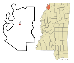 Location of Tunica in Tunica County