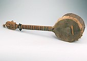 Ramkie. Rhodesia-Zambia, skin topped lute or banjo, metal can for body, Kaonde culture
