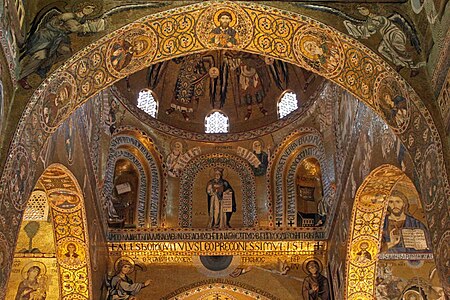Byzantine mosaic medallions with rinceaux in the Cappella Palatina, Palermo, Italy, unknown architect or craftsman, 1140s[5]