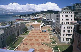 view of buildings around a civic square.