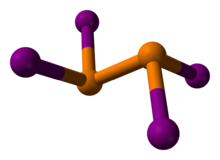 Ball-and-stick model of the diphosphorus tetraiodide molecule
