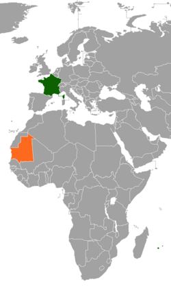 Map indicating locations of France and Mauritania
