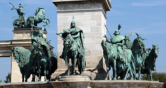 Statues of the Seven Chieftains on the Hősök tere (Heroes' Square) in Budapest, Hungary