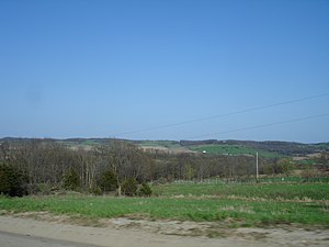 Hill terrain in the county, part of the Driftless Area