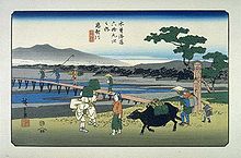 Wagyu depicted in Ukiyo-e. From "The Sixty-nine Stations of the Kiso Kaidō" by Hiroshige Utagawa.