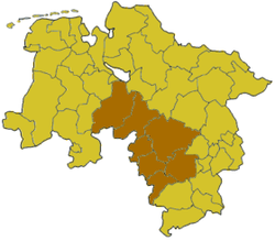 Map of Lower Saxony highlighting Hanover