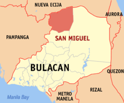 Map of Bulacan with San Miguel highlighted