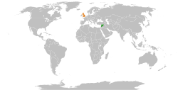 Map indicating locations of Syria and United Kingdom