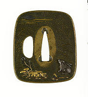 Tsuba sword fitting with a "Rabbit Viewing the Autumn Moon", bronze, gold and silver, between 1670 and 1744
