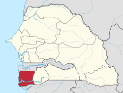 Location of Ziguinchor in Senegal