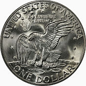 One side of a coin, depicting an eagle on the surface of the moon