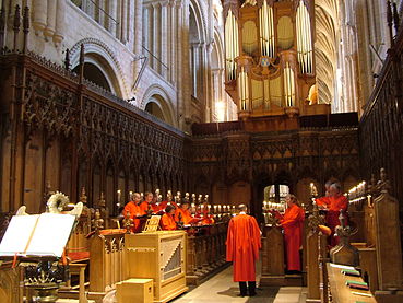 A choir practising in Norwich Cathedral, England