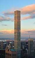As an example of the logic of luxury, the tower's height is based on its compact 93 square feet. It’s slenderness ratiois 1:15. A striking white grid of concrete frames by Rafael Vinoly, divided into six sections by an open mechanical floor, represents a blend of elegant architectural concepts and structural logic that set 432 park avenue apart from its contemporary curtain wall.[11]