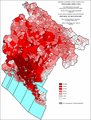 Share of Montenegrins in Montenegro by settlements 2003