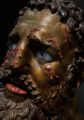 Experimental color reconstruction of the bronze statue called Boxer at Rest from the Quirinal hill in Rome, detail head, Liebieghaus Frankfurt
