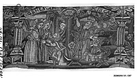 From Switzerland, a valance depicting the Binding of Isaac – early 17th century.
