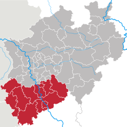 Map of North Rhine-Westphalia highlighting Cologne